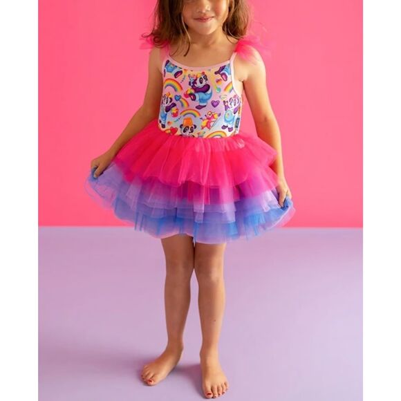 NWT Posh Peanut x Lisa Frank Panda Painter Tutu Dress – Girls 7/8 Rainbow Tulle - Picture 2 of 15
